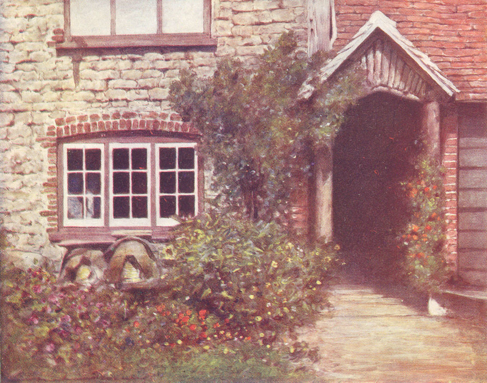 SURREY. A Surrey Porch, England 1920 old antique vintage print picture